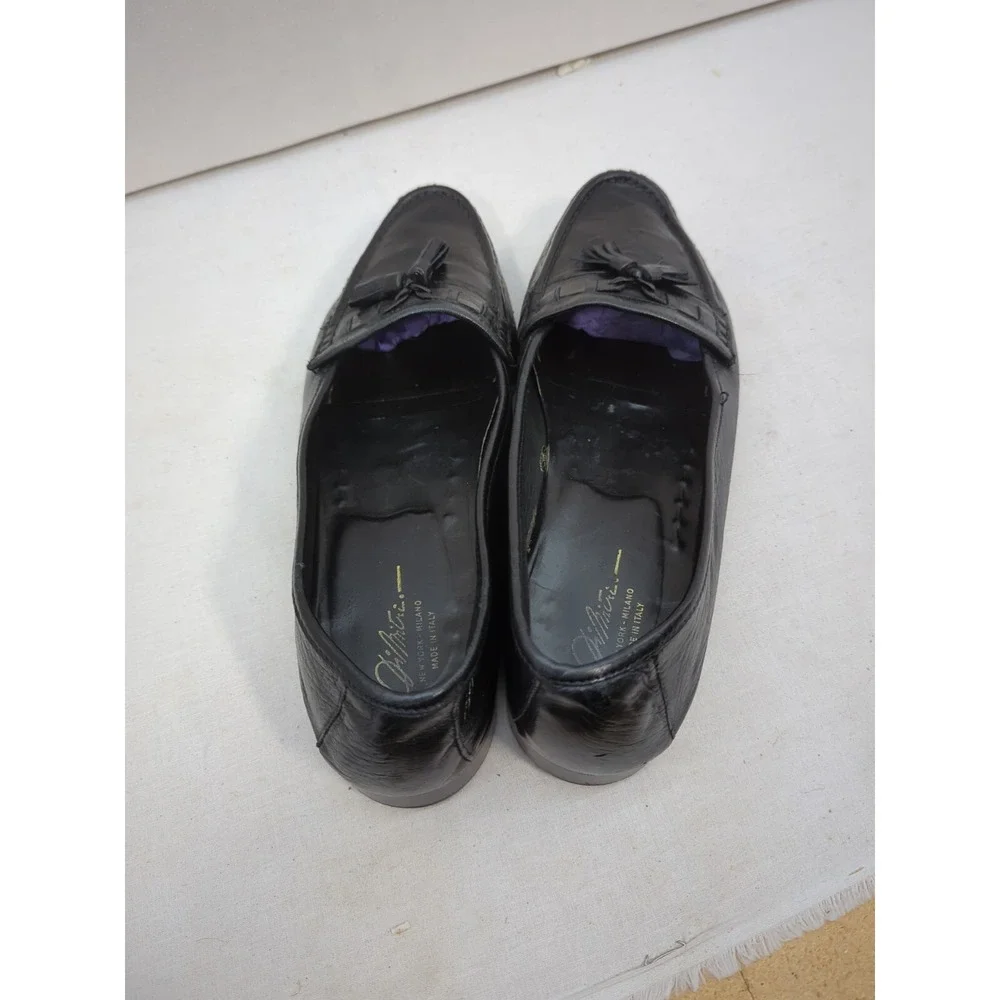 Dimitri Mens Black Leather Tassel Loafers Dress Shoes Size 10 D Made In Italy